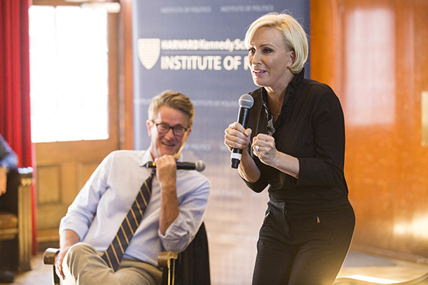 MSNBC "Morning Joe" hosts Joe Scarborough and Mika Brzezinski visit fall fellows at IOP.