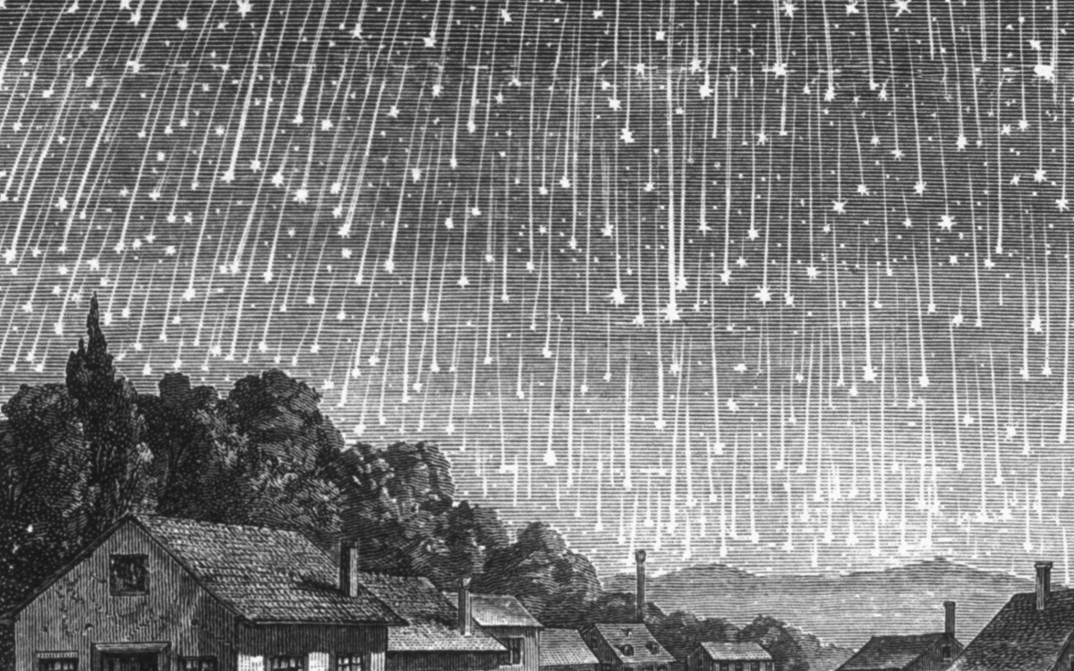 Drawing of Leonid meteor shower, 1833.