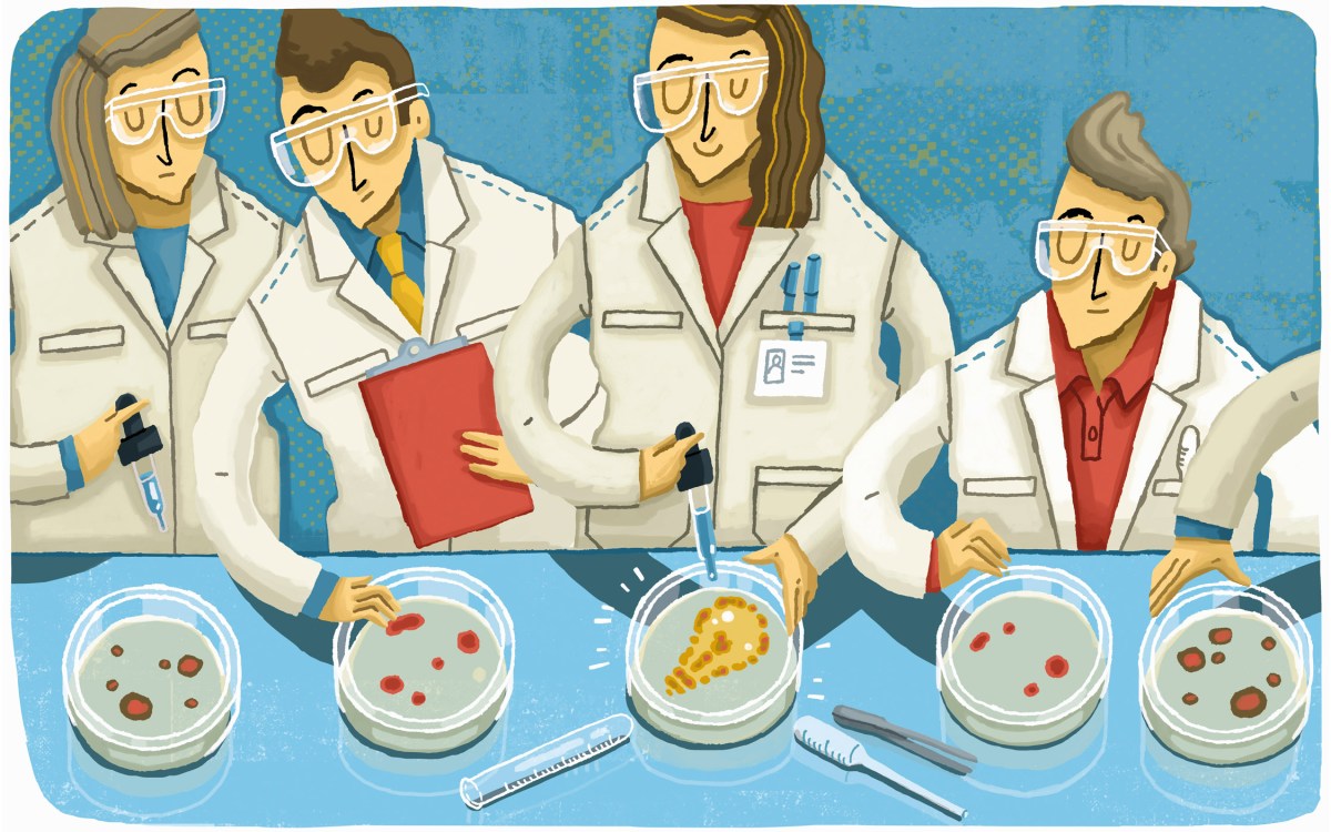 Illustration of Scientist standing out with successful science experiment.