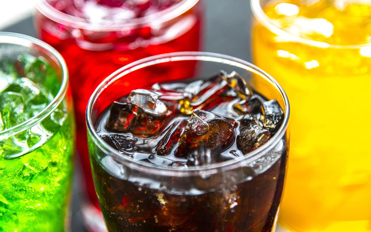 Soda with ice in a glass