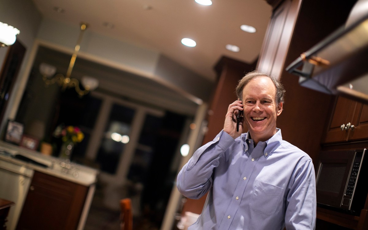 William G. Kaelin Jr. talks on phone after winning Nobel.