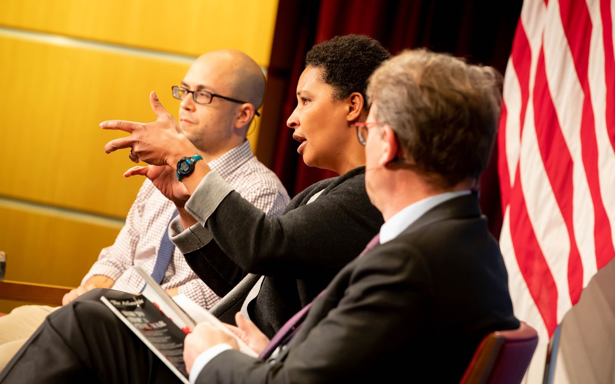 University Professor Danielle Allen onstage at the Kennedy School forum.