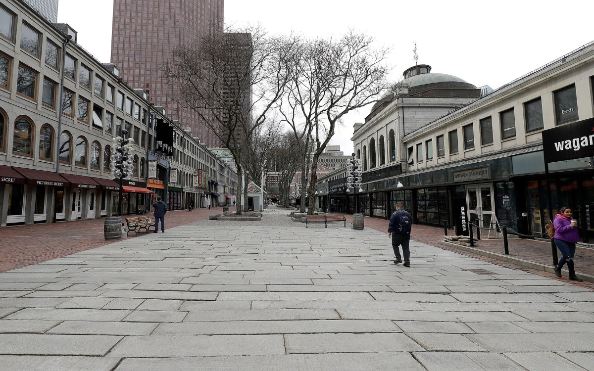 An empty Quincy Market in Boston.