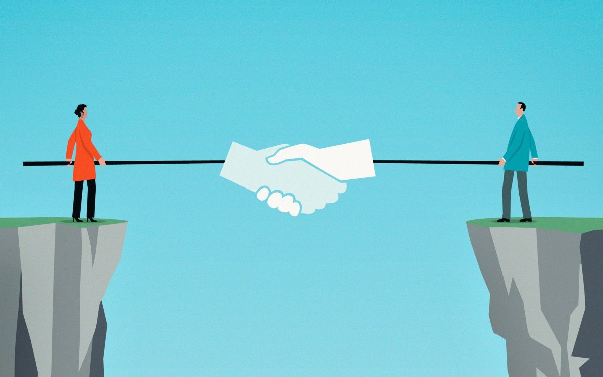 Illustration of two people doing virtual handshake.