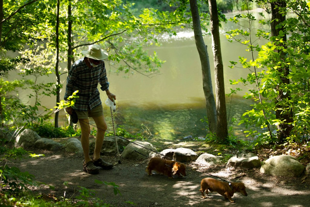 Man walks with cane.