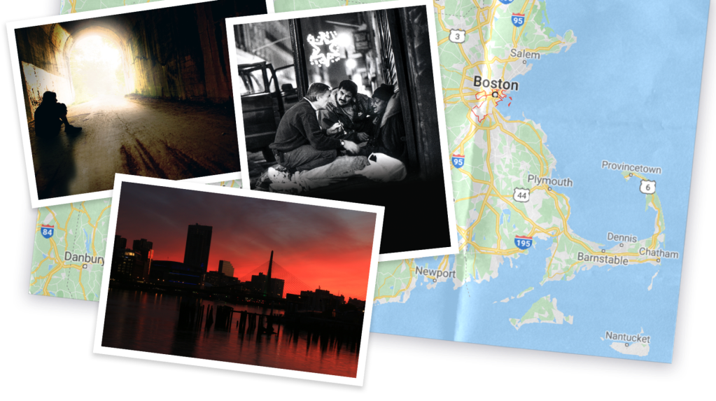 Collage of map of Massachusetts and images of Boston