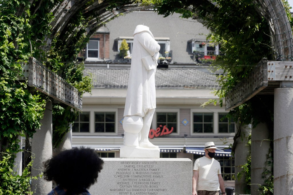 Beheaded Columbus Statue.