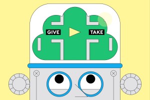 Illustration of robot making decisions.