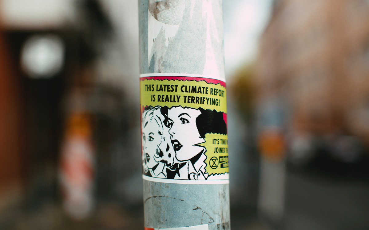 Pole with sticker.