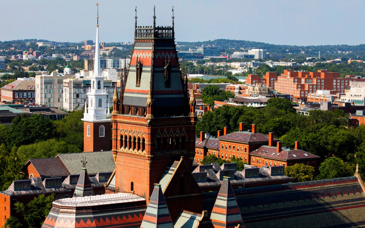 Memorial Hall and Memorial Church are pictured from above.