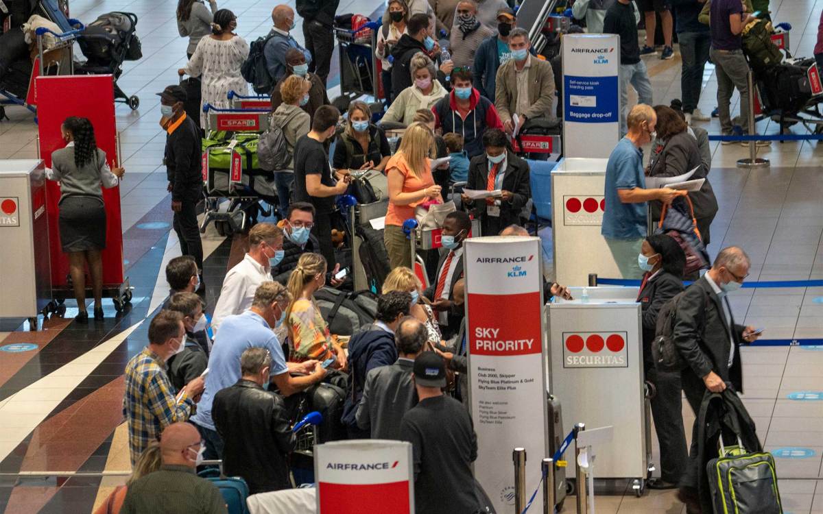 People waiting for Air France flight to Paris at OR Tambo's airport in Johannesburg, South Africa.