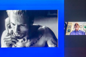 Zoom of film shot and moderator speaking