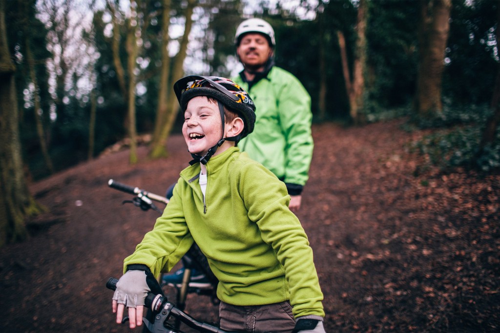 Father and son on a bicycle ride togethe