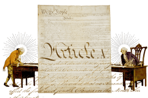 Collage of Framers and Constitution.