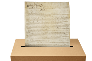Collage of Constitution and ballot box.