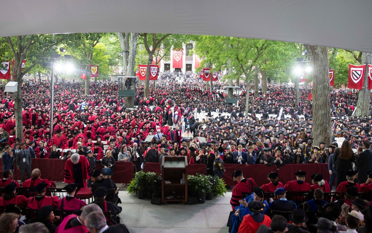 Sea of graduates in Tercentenary Theatre for Commencement 2023.