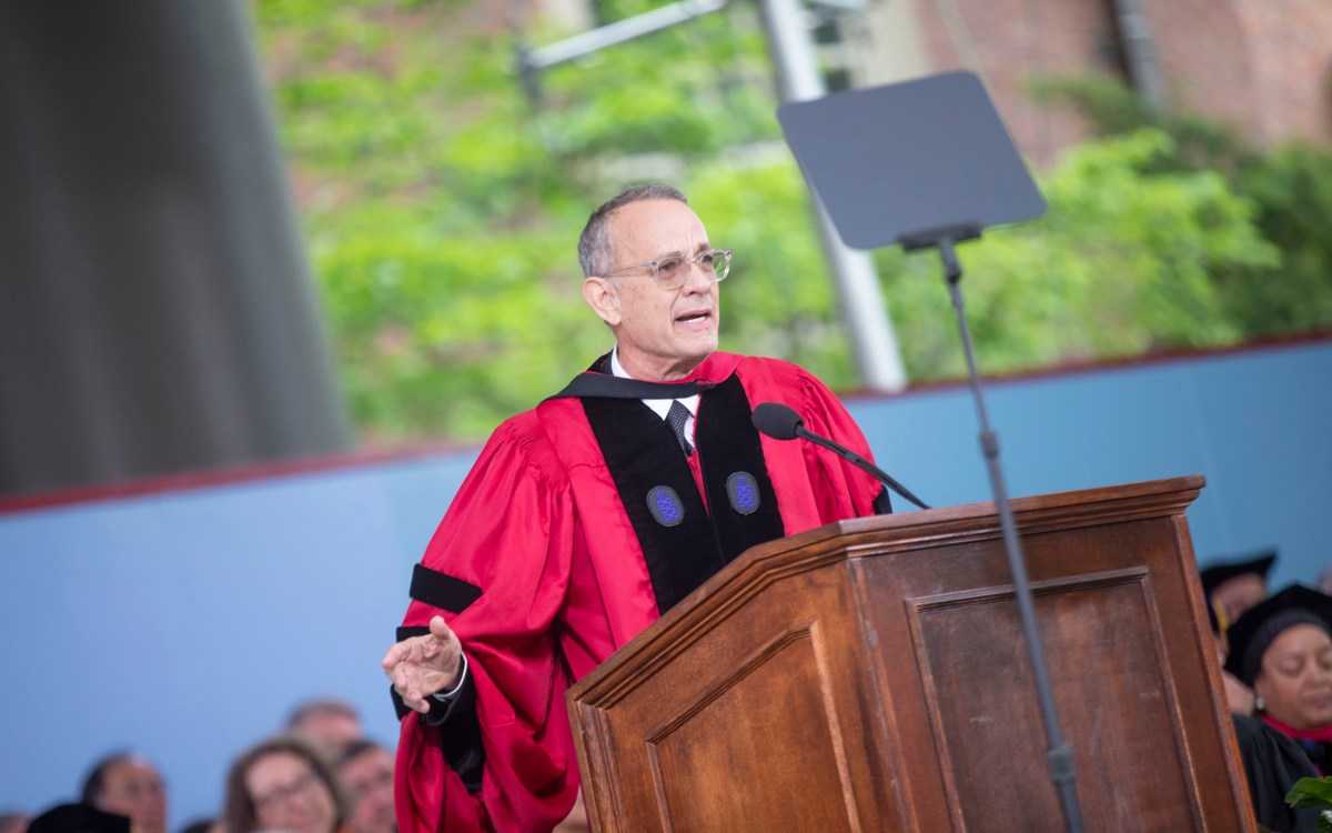 Tom Hanks speaking at Commencement.