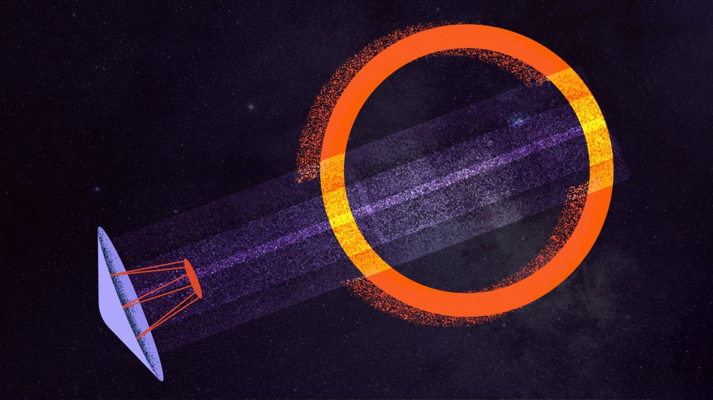 Telescope and black hole illustration.