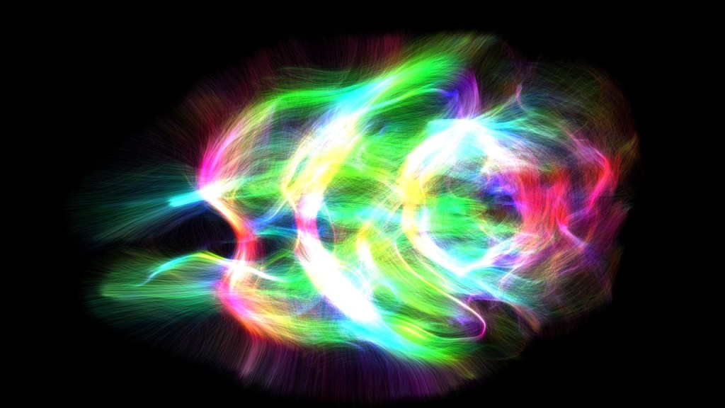 A colorful 3D representation of the white matter pathways in nine-week-old mice.