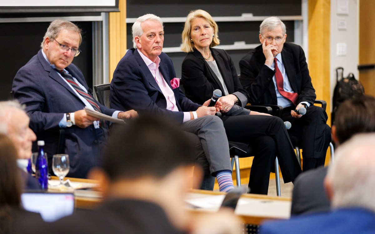 Moderator David E. Sanger (from left) with Ivo Daalder, Karen Donfried, and Stephen Hadley.