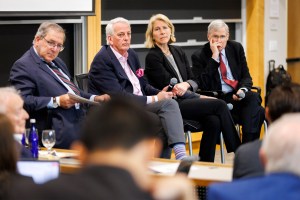 Moderator David E. Sanger (from left) with Ivo Daalder, Karen Donfried, and Stephen Hadley.