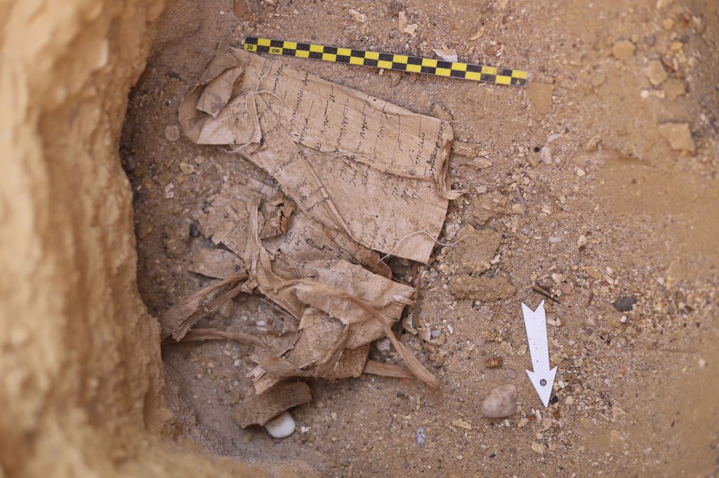 The papyrus as it was uncovered at the ancient necropolis.