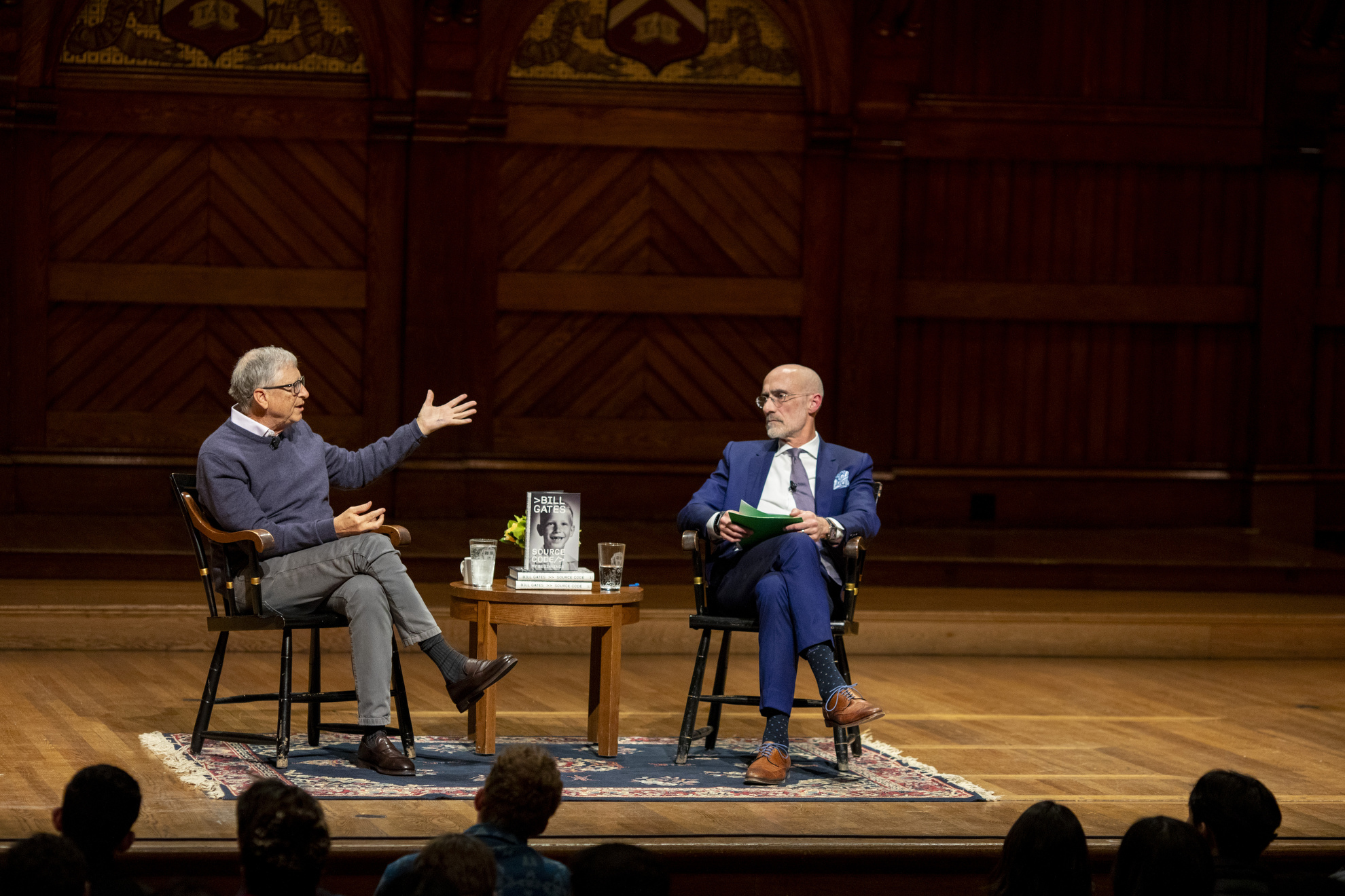 Bill Gates and Arthur Brooks at Saunders Theatre.