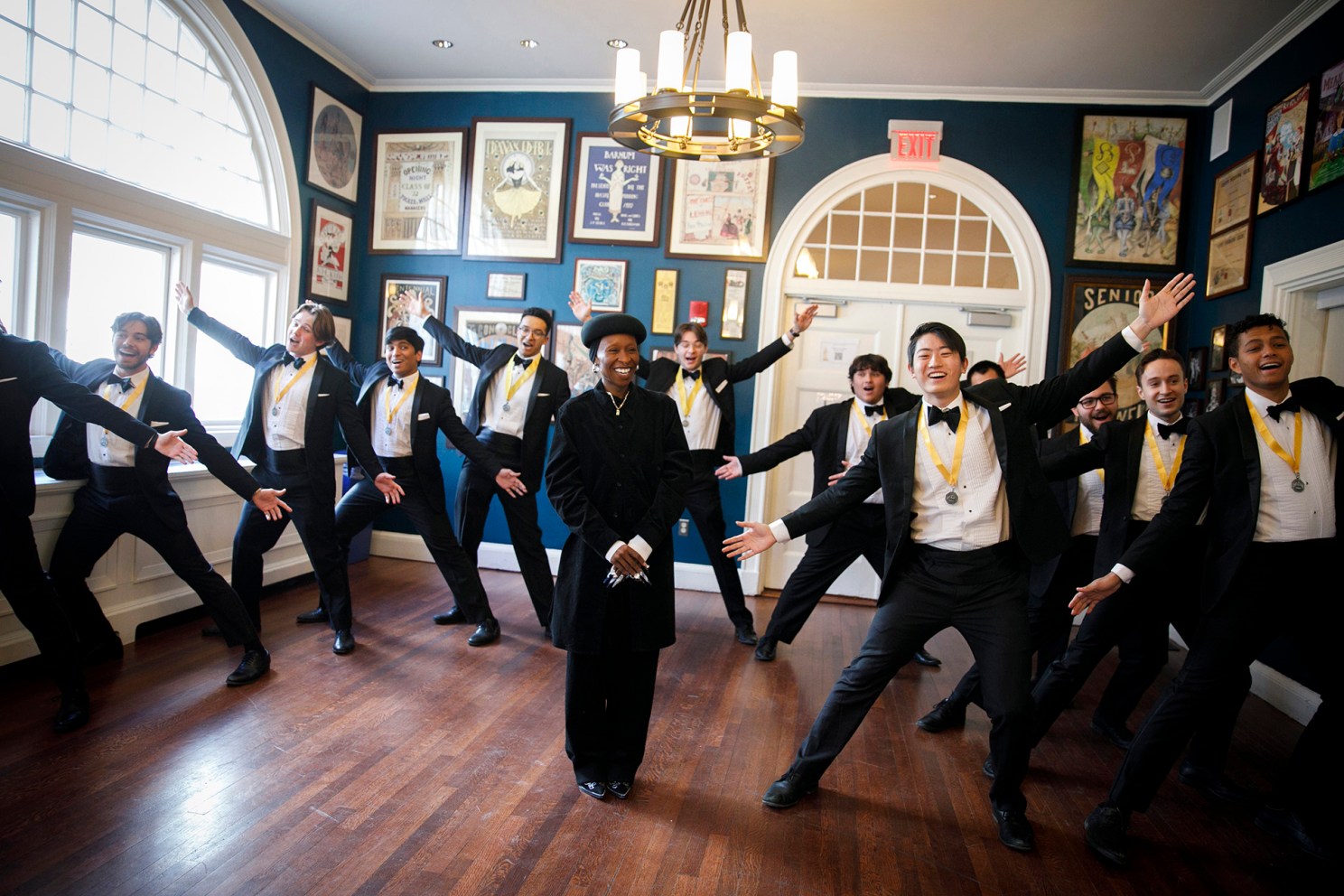 The a capella group the Harvard Krokodiloes serenades Hasty Pudding Woman of the Year Cynthia Erivo.