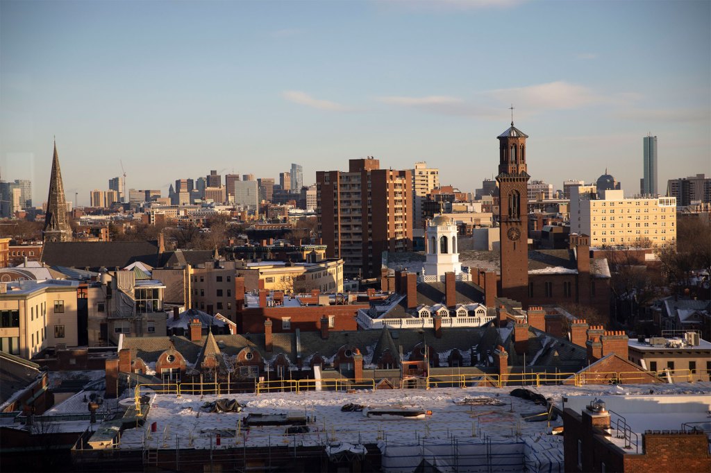 Views of the skyline from the Smth Campus Center at Harvard.