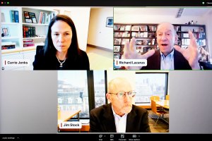 Carrie Jenks (clockwise from upper left), Richard Lazarus, and Jim Stock.