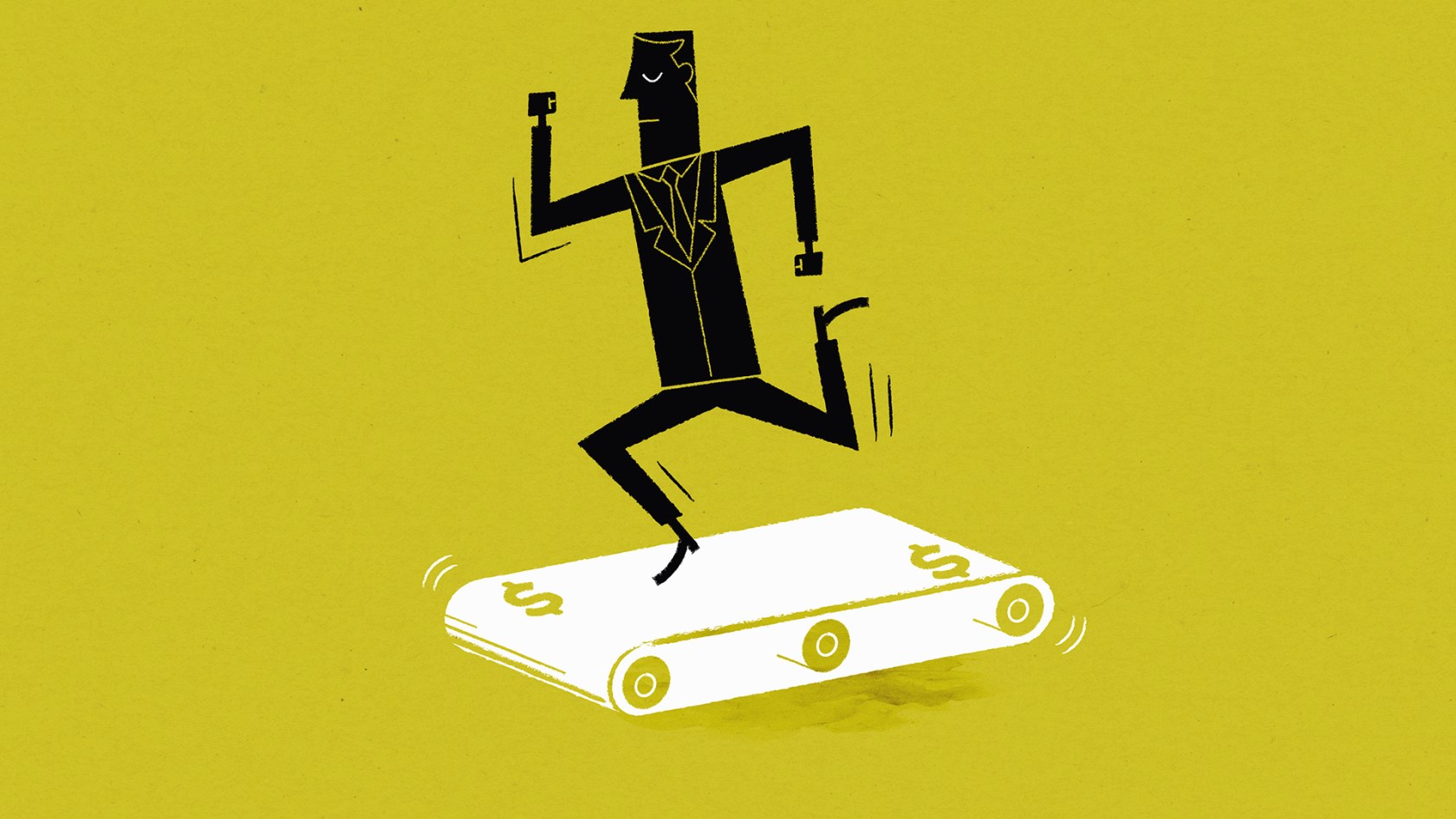 Illustration of a business person running on a treadmill. (Ben Sanders/Ikon Images)