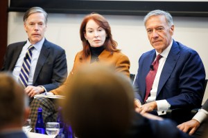 Mike Pompeo (far right) with Meghan O’Sullivan, and Nicholas Burns.
