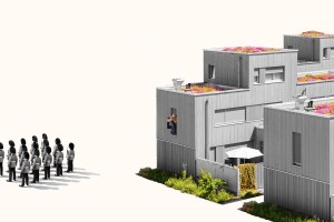 Photo illustration of guards outside of a bunker.