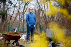 Dustin Tingley gardening at home.