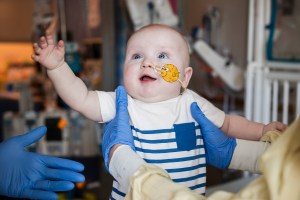 Baby KJ Muldoon after receiving customized gene editing treatment.