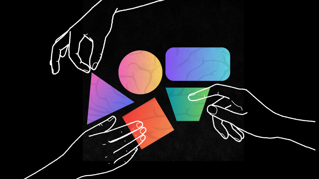 hands picking up shapes