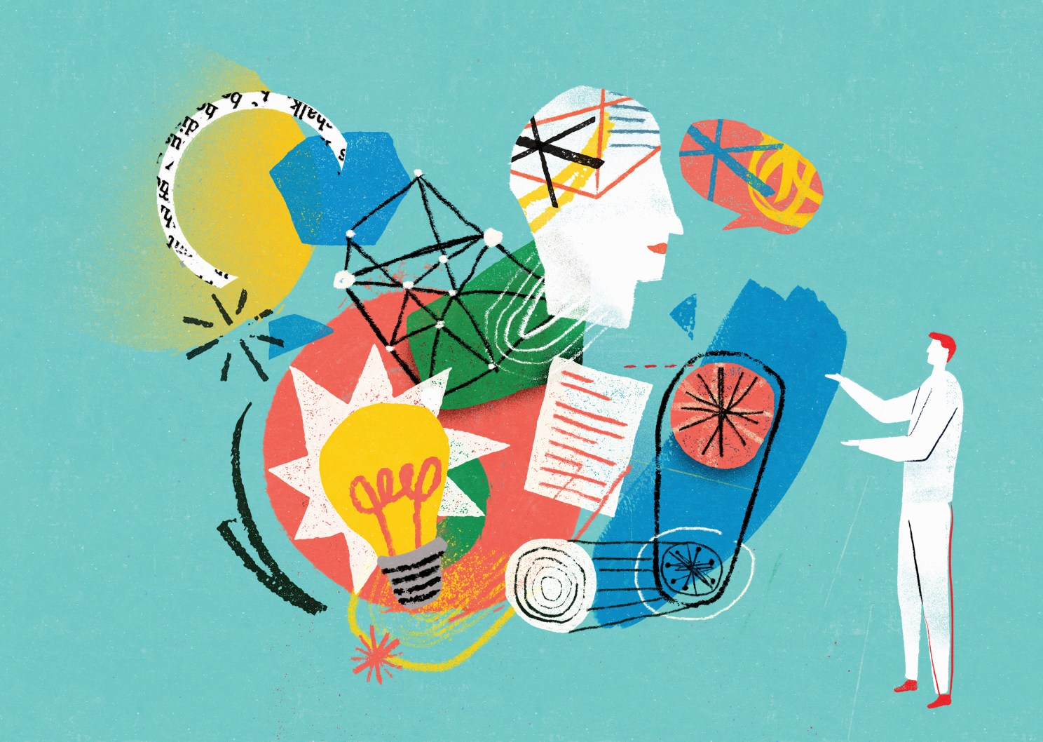 man thinking with gears