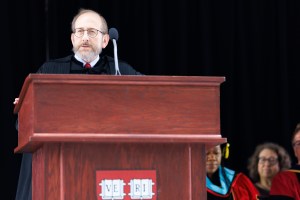 Harvard President Alan Garber speaks during the Class of 2029 Convocation, in Tercentenary Theatre.