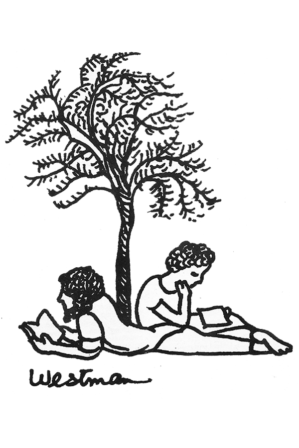 people reading under tree