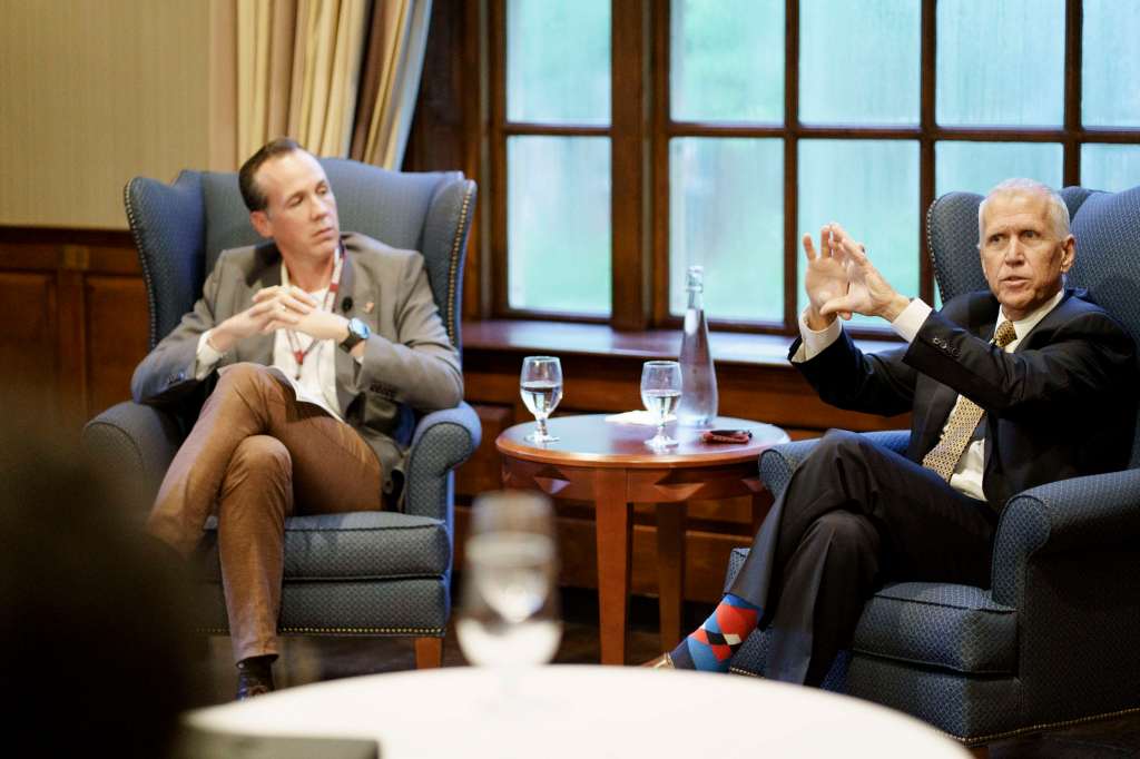 Ryan D. Enos (left) and Thom Tillis.