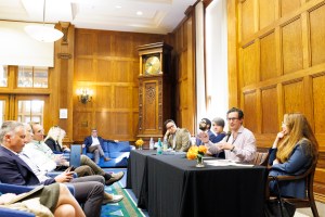 E. Glen Weyl, the research lead at Microsoft Research Special Projects, speaks during a panel discussion.