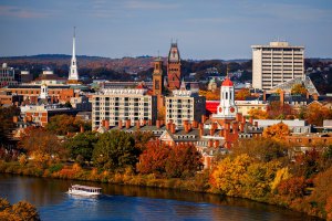 An overview across the Charles River during the fall is pictured at Harvard University.