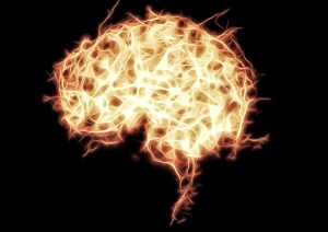Illustration of fire in shape of a brain.