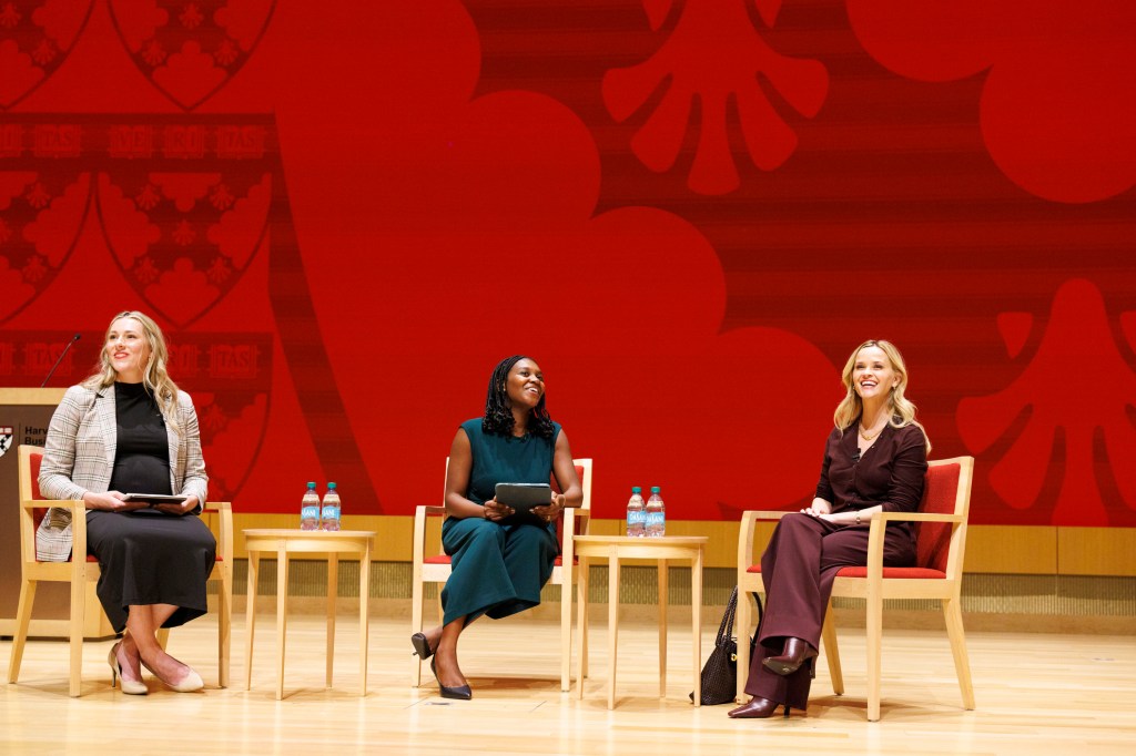 Reese Witherspoon and MBA students Jadyn Bryden (center) and Kayla Walsh.
