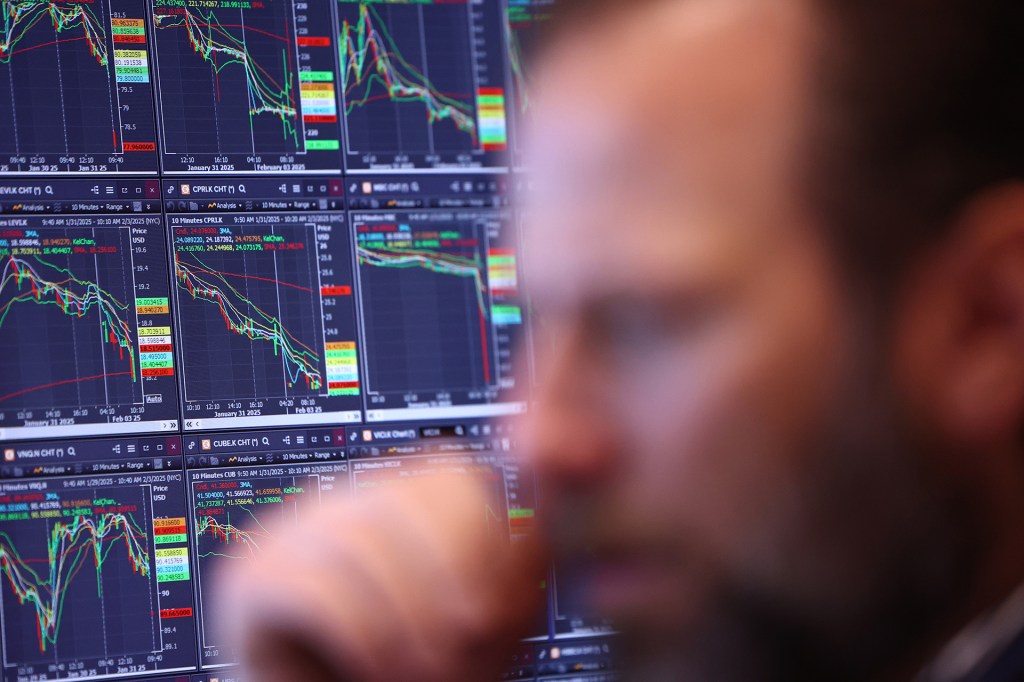 Trader working on the floor of the New York Stock Exchange.