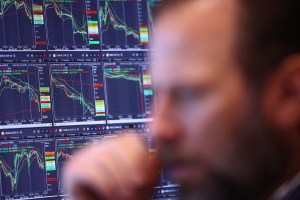 Trader working on the floor of the New York Stock Exchange.