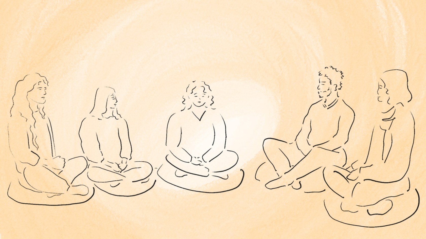 Illustration of a group of people meditating.