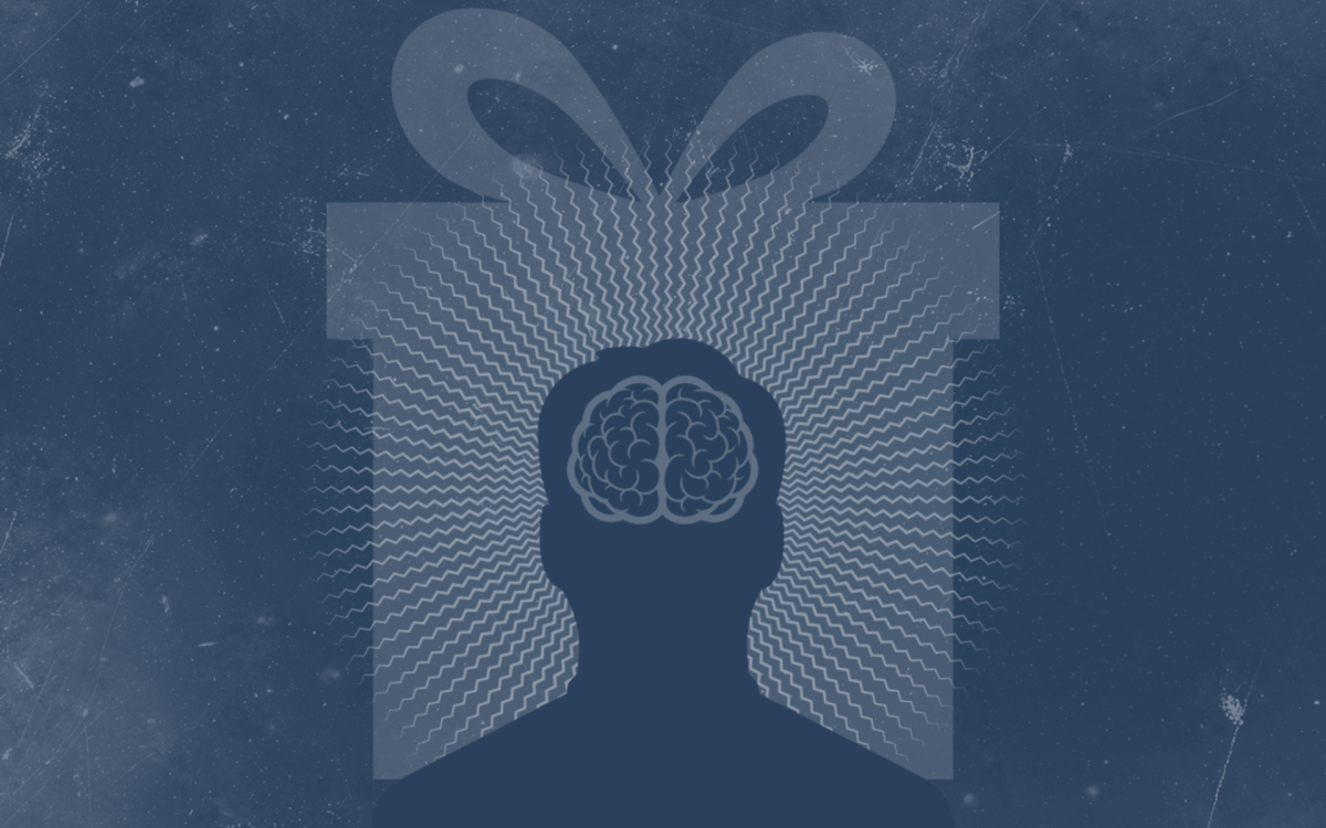 Illustration of a brain wrapped in a giftbox.