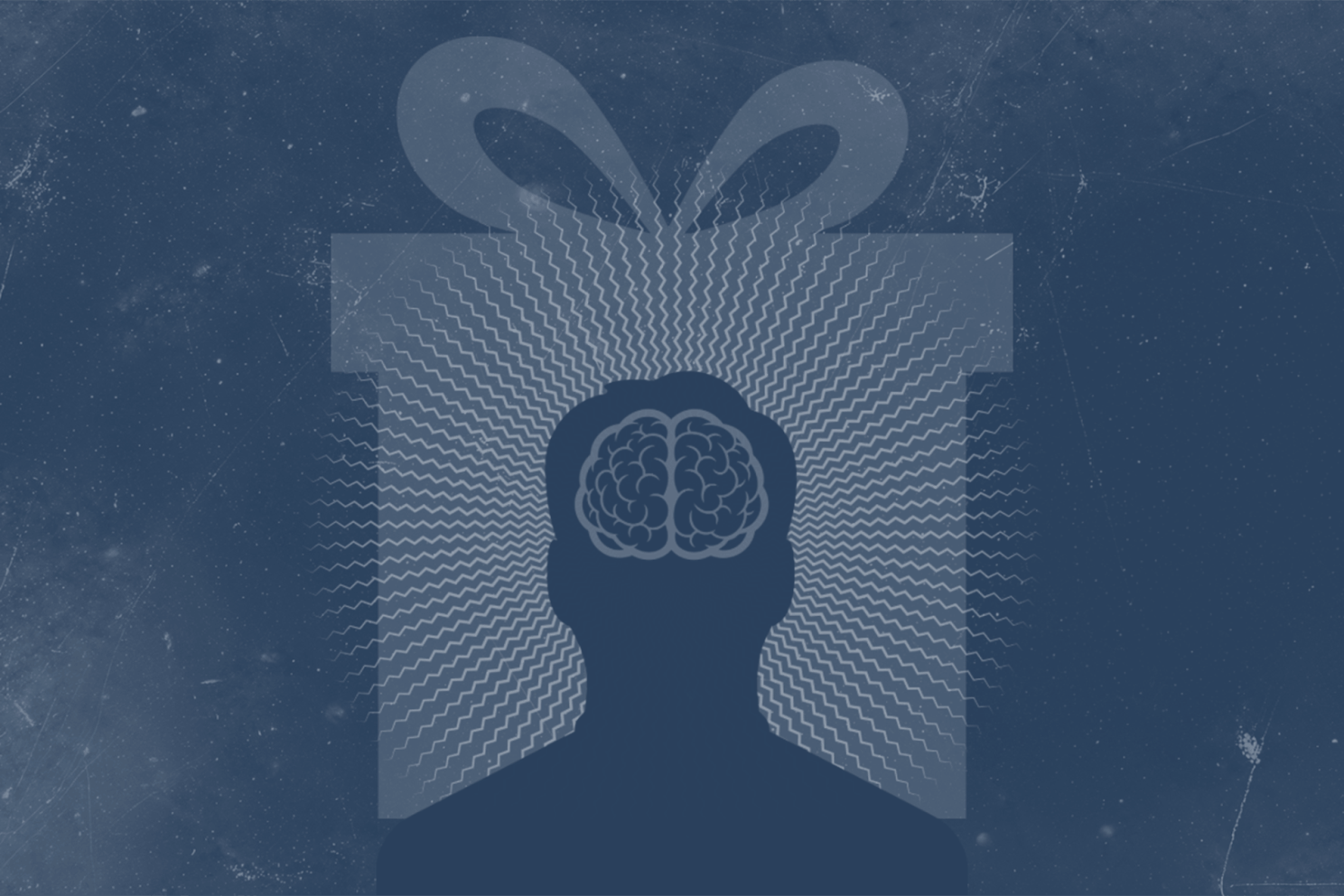 Illustration of a brain wrapped in a giftbox.
