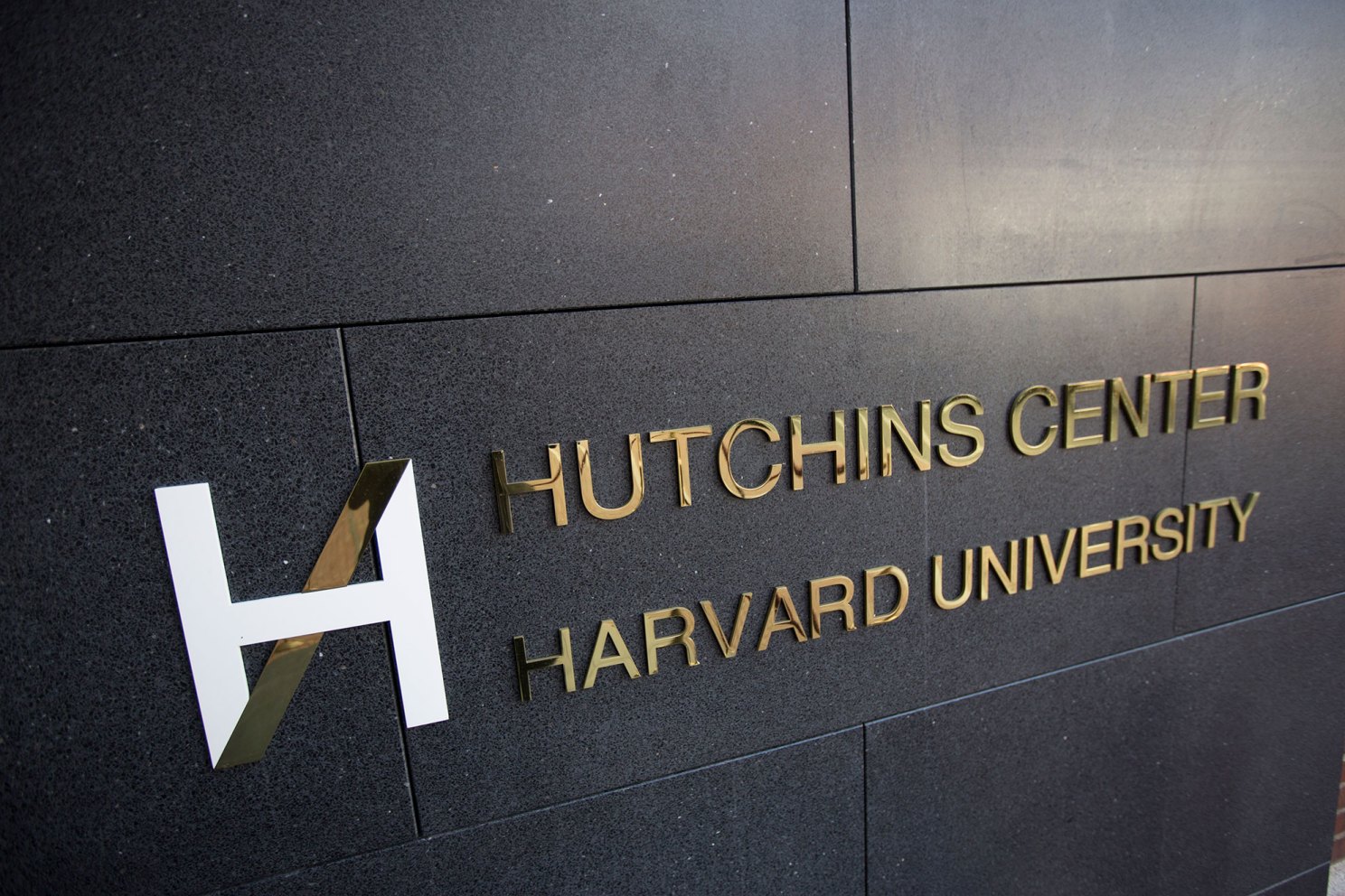 Hutchins Center exterior gold lettering on building.
